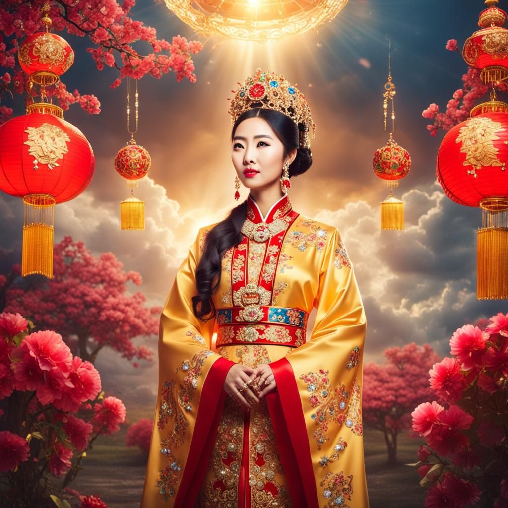 Opulent Chinese Wedding Scene in Divine Light