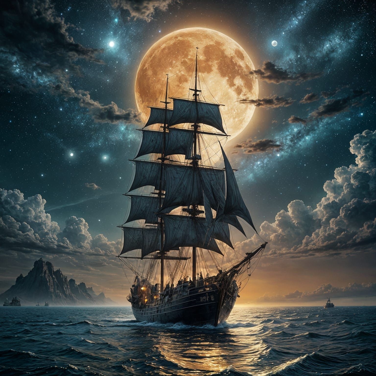 Neon Moonlit Sailboat in Impressionist Style