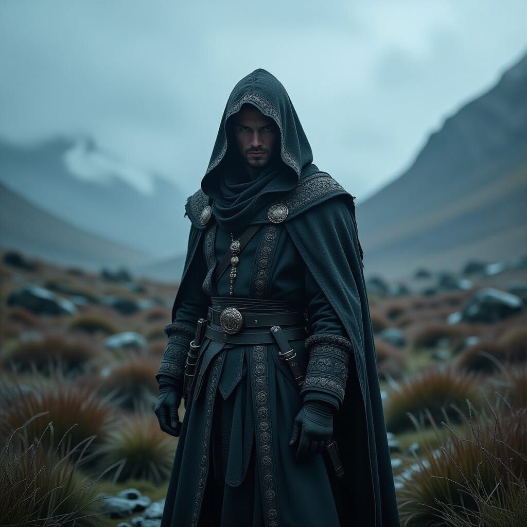 Dramatic Figure in a Moody Cinematic Landscape