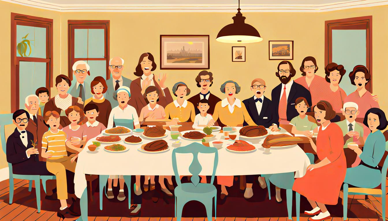 Family Sunday Lunch in Wes Anderson Vintage Style