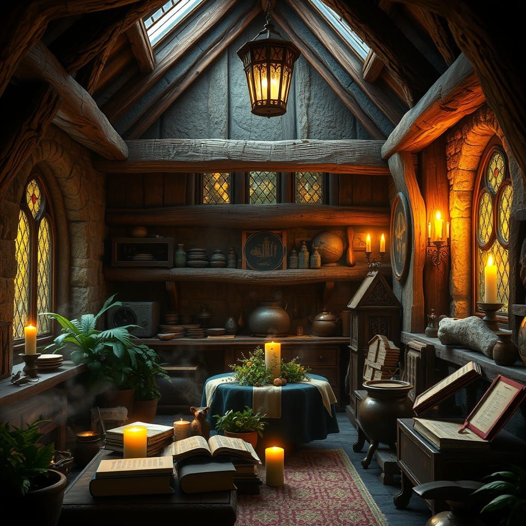 Fantasy Tudor Kitchen with Luminous Lead Glass