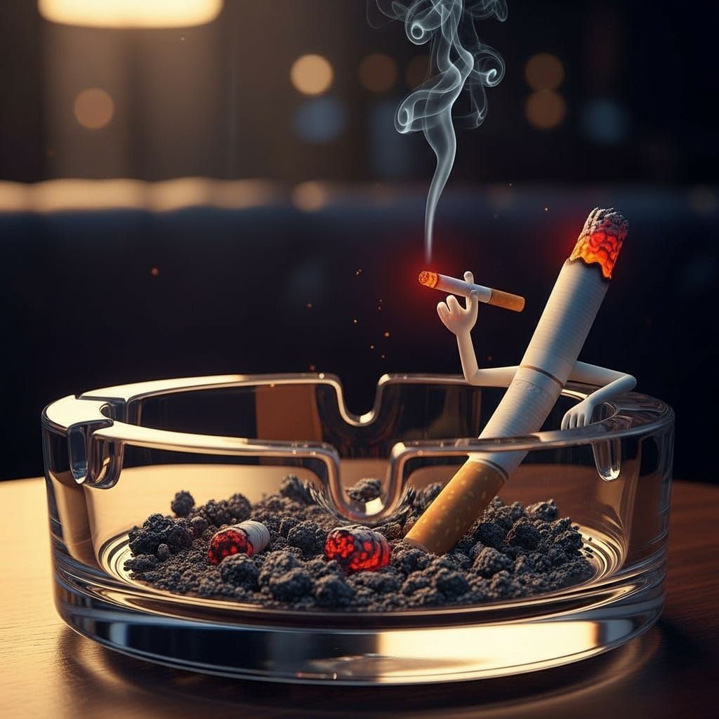 Cigarette Smoking in Ashtray, Cinematic Digital Art