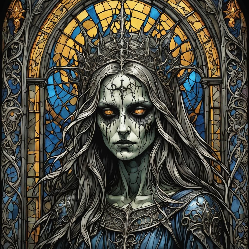 Gothic Horror Banshee in Stained Glass