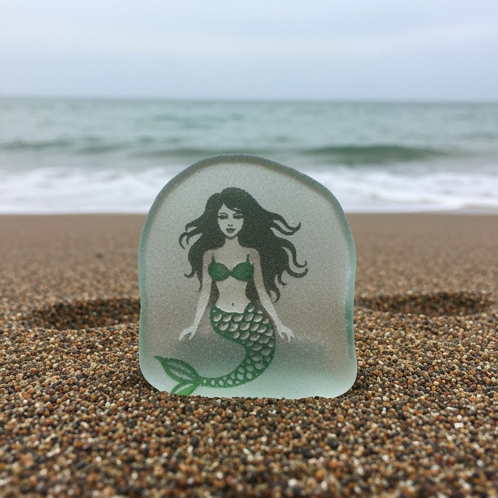 Mermaid Silhouette Crafted from Sea Glass on a Beach