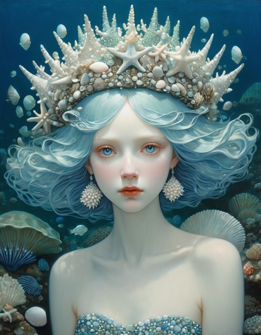 Fish-Woman Portrait with Barnacle Crown in Klimt Style