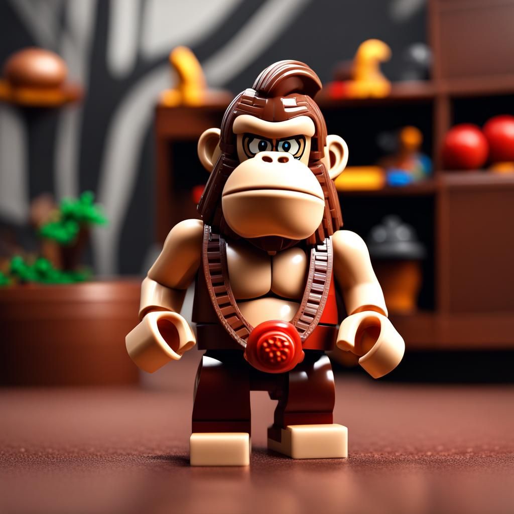 Donkey Kong LEGO Minifigure: Cinematic Digital Art