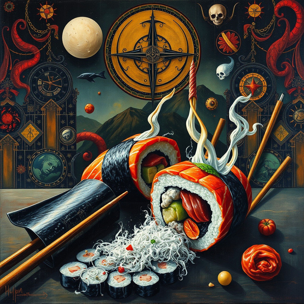Surreal Sushi in Impasto Art Deco Style