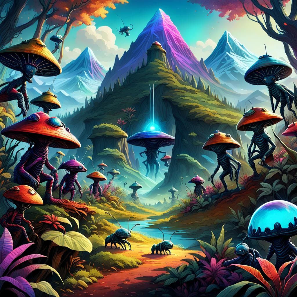 Gremlins in Alien Forest: Colorful Fantasy Art