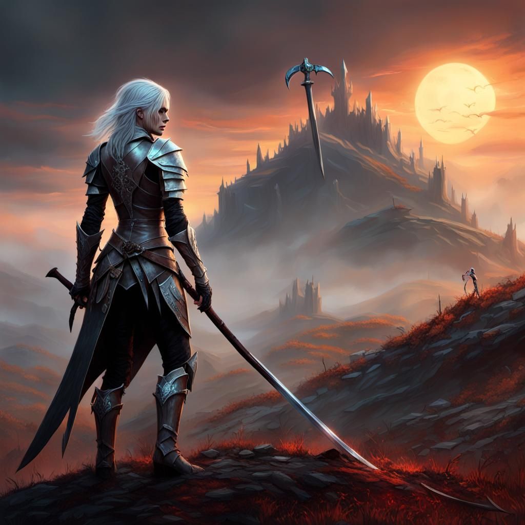 Fantasy Woman with Scythe on Hill of Corpses