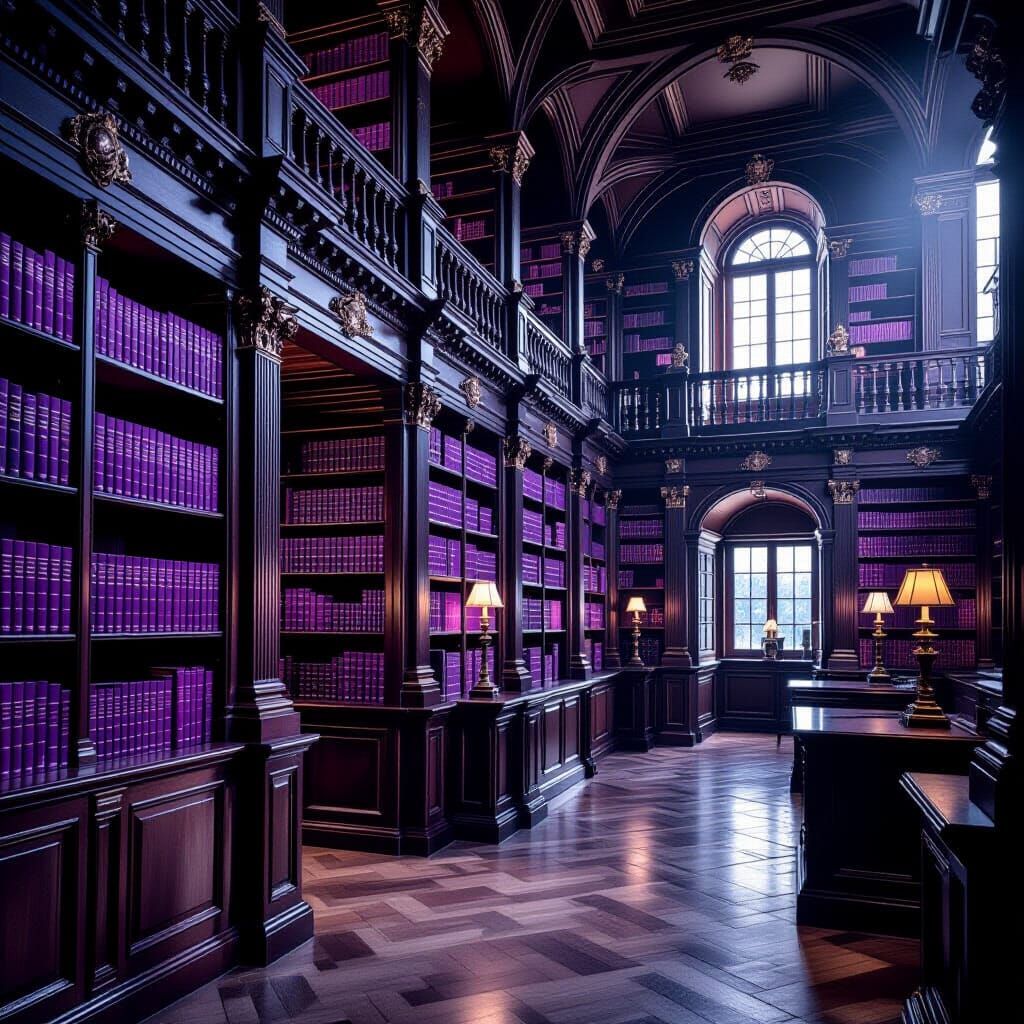 Ancient Baroque Library with Violet Books