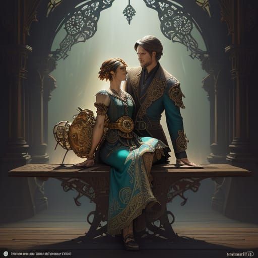 Intricately Carved Wooden Heel Clog in a Mystical Forest