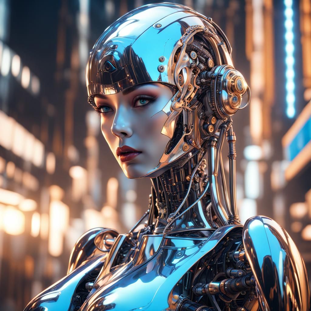 Beautiful Robot Woman in Sorayama Style