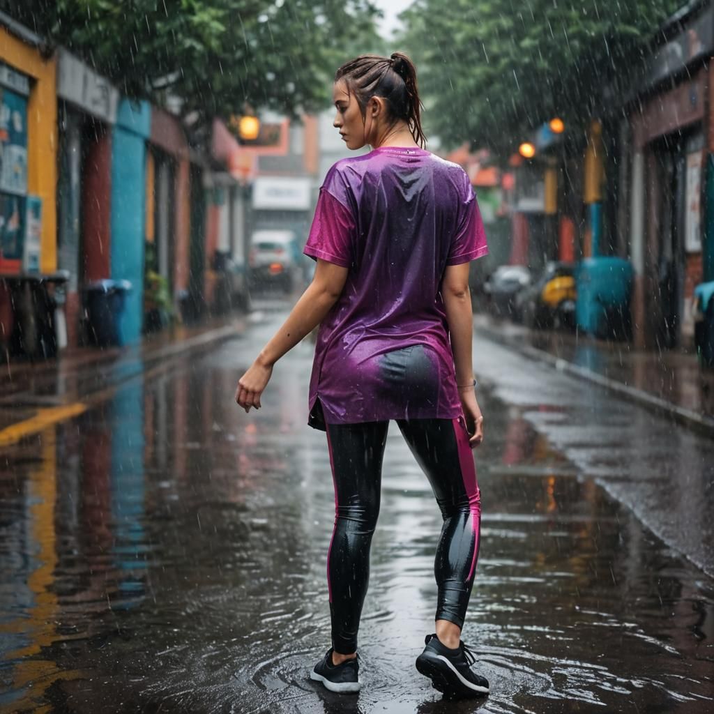 Rainy Day Portrait of Girl in Wet Clothes