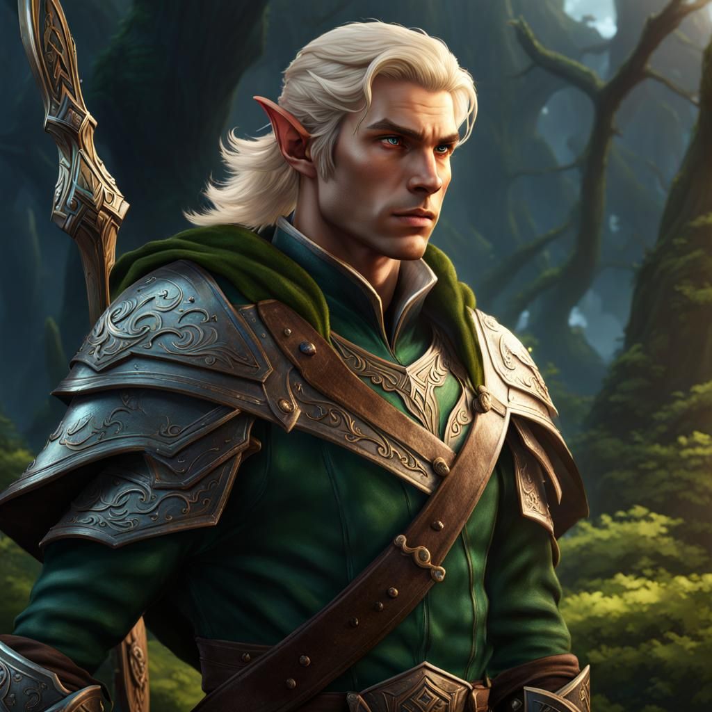 Male Blonde Elf Ranger in Detailed Matte Painting