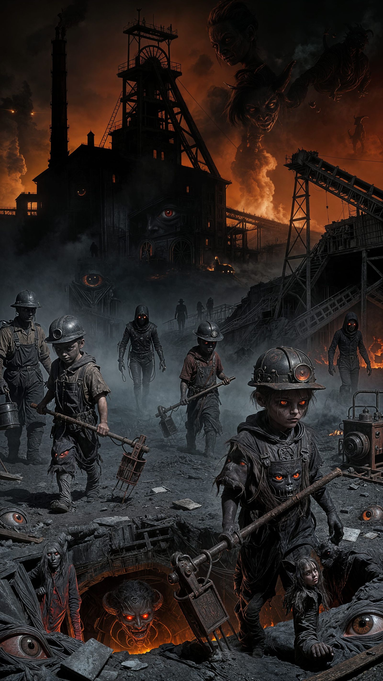 Gothic Hellscape Factory with Shadow Creatures