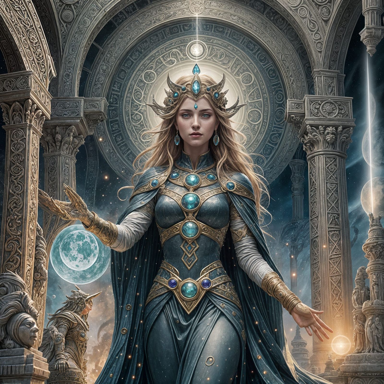 Saturn Moon Goddess: Detailed Matte Painting