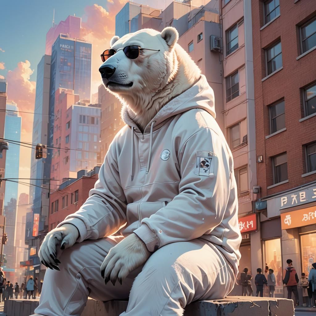 Polar Bear in Tracksuit, 3D Anime Art