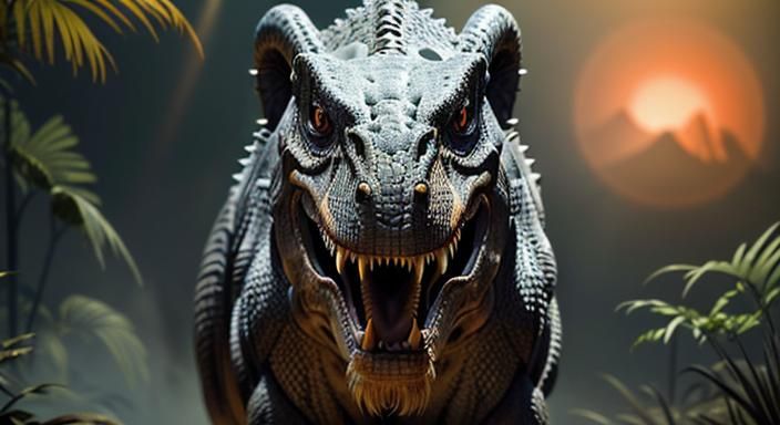 Cretaceous T-Rex at Watering Hole: Hyper-Realistic Art