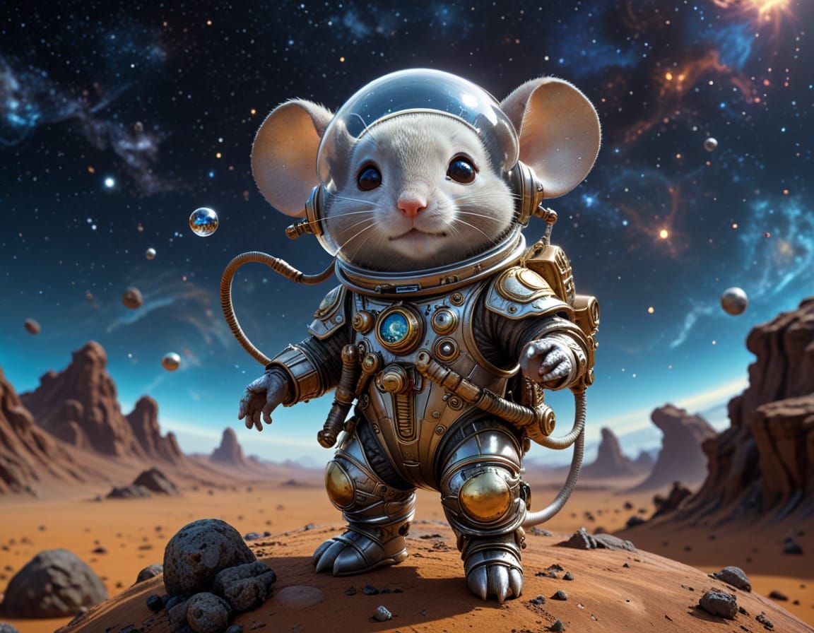 Chibi Mouse Astronaut in Breathtaking Fantasy Spacesuit