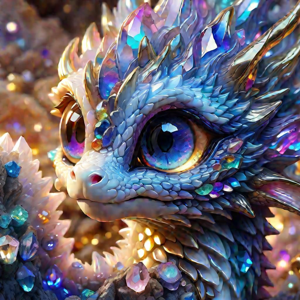 Luminescent Geode Dragon in Anime Style