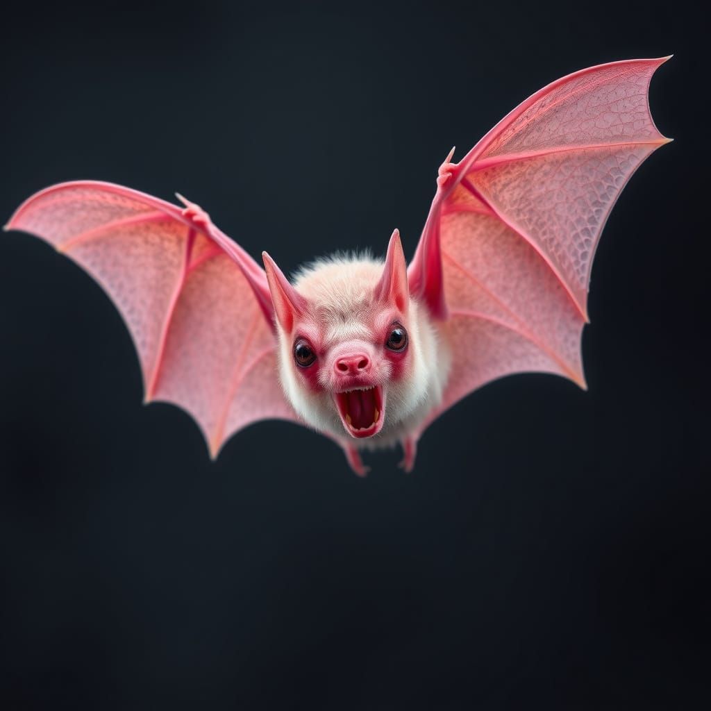 Realistic Pink Vampire Bat in Flight