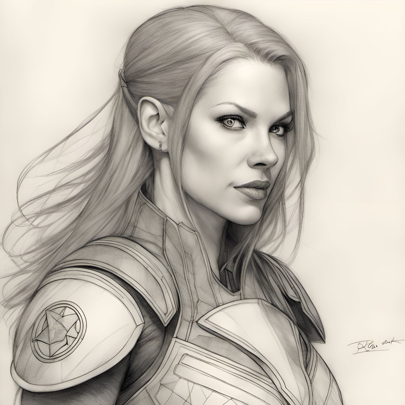 Elegant Pencil Sketch of a Female Pilot