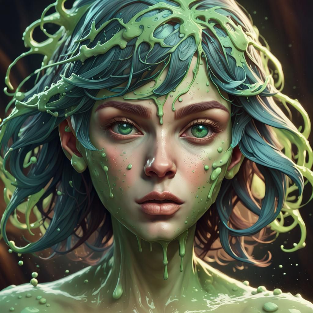 Detailed Slime Woman Portrait in Splash Art Style