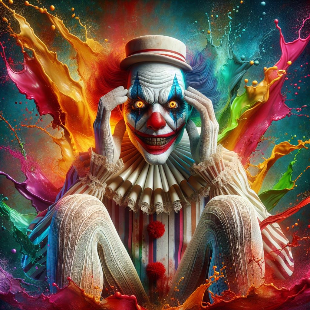 Hyperrealistic Clown in Surreal Splash Art Style