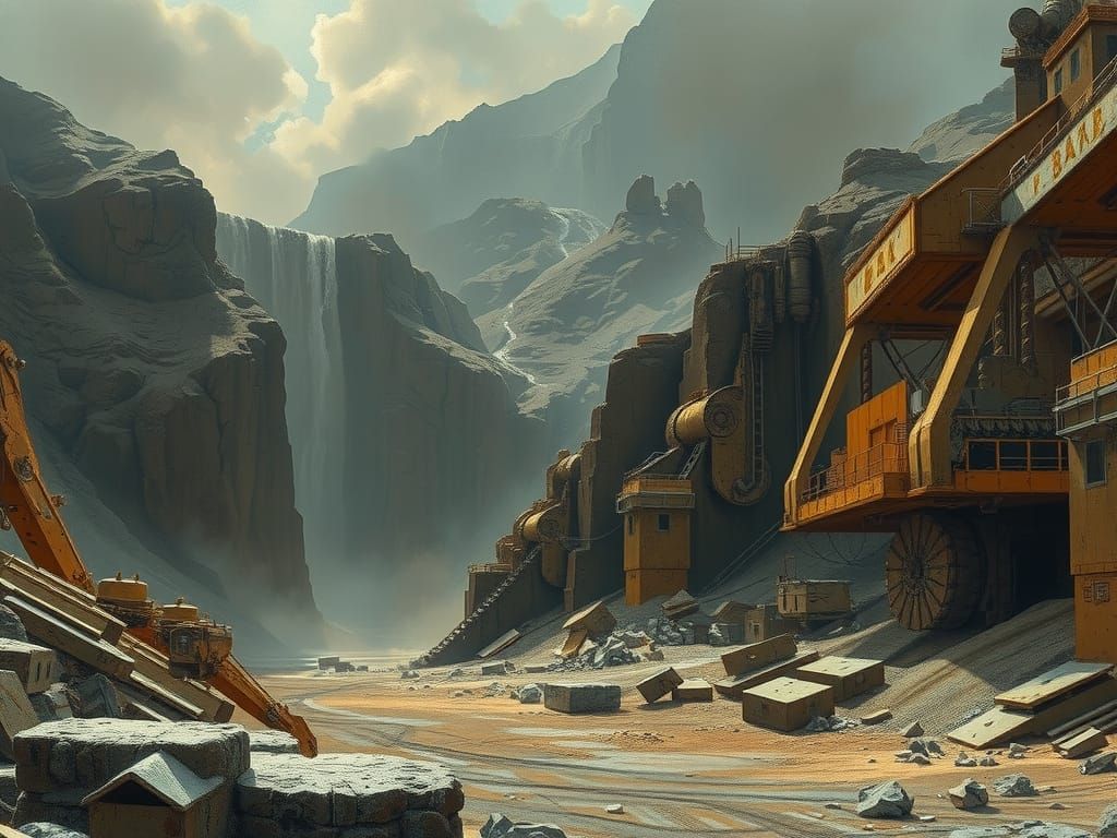 Sci-Fi Mining Operation in Oil Painting Style