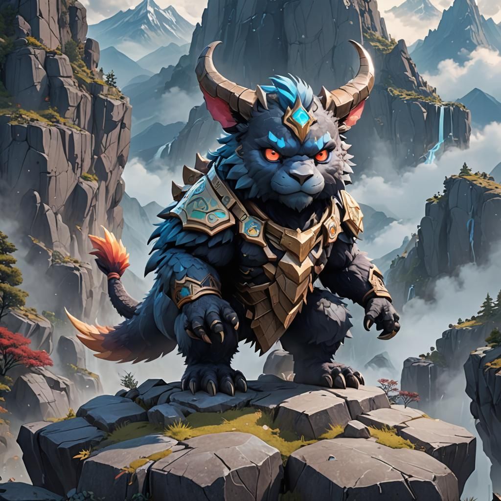 Cute Behemoth in Misty Mountains: 3D Anime Art