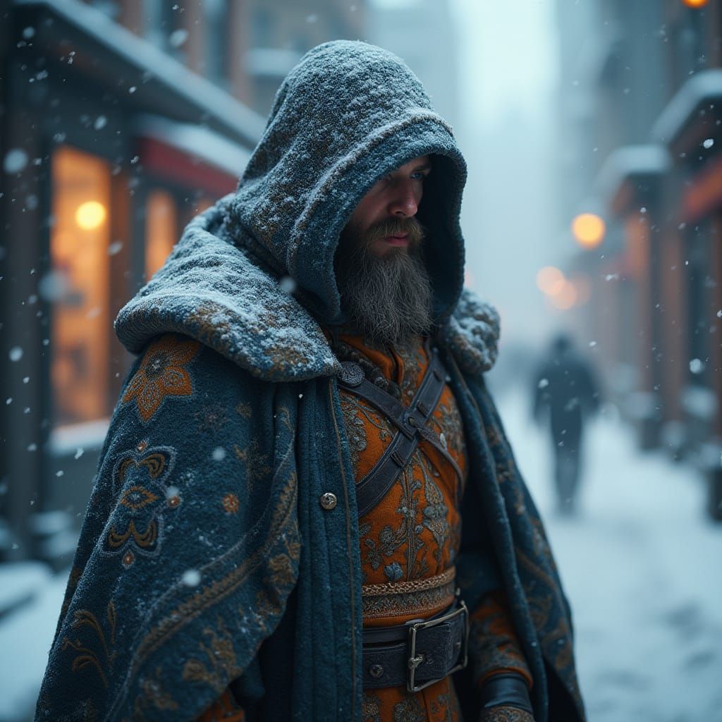 Winter Urban Portrait in Hyper-Realism Style