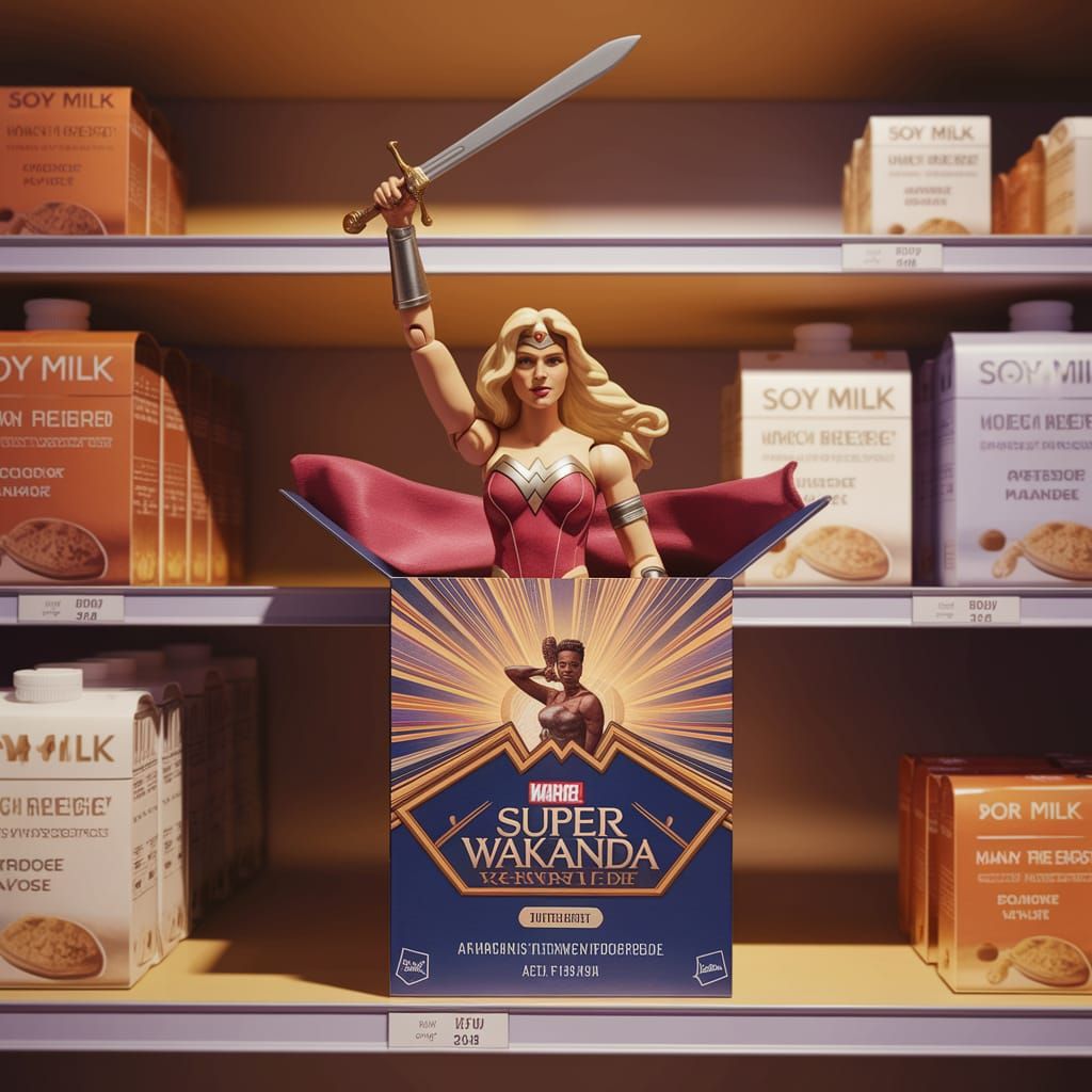 Superhero Action Figure Emerges from Mundane Supermarket Sce...