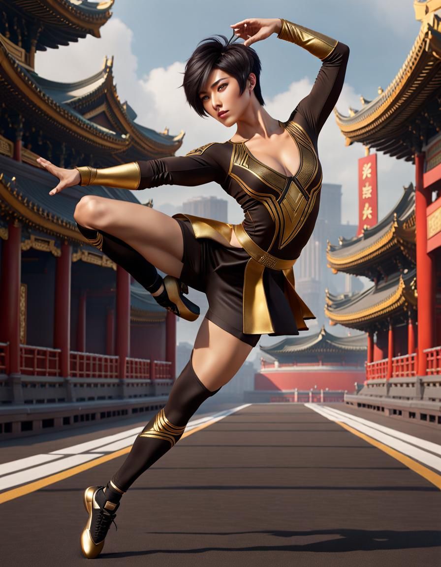 Hyperrealistic Asian Acrobat Doing Backbend