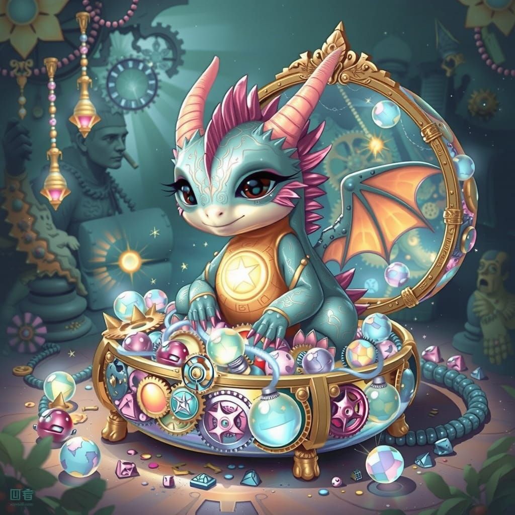 Golden Steampunk Temple with Fiery Illumination