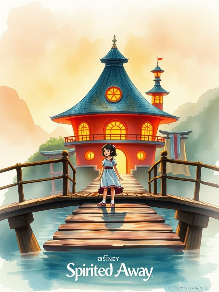 Spirited Away Movie Poster in Dreamy Watercolor Style