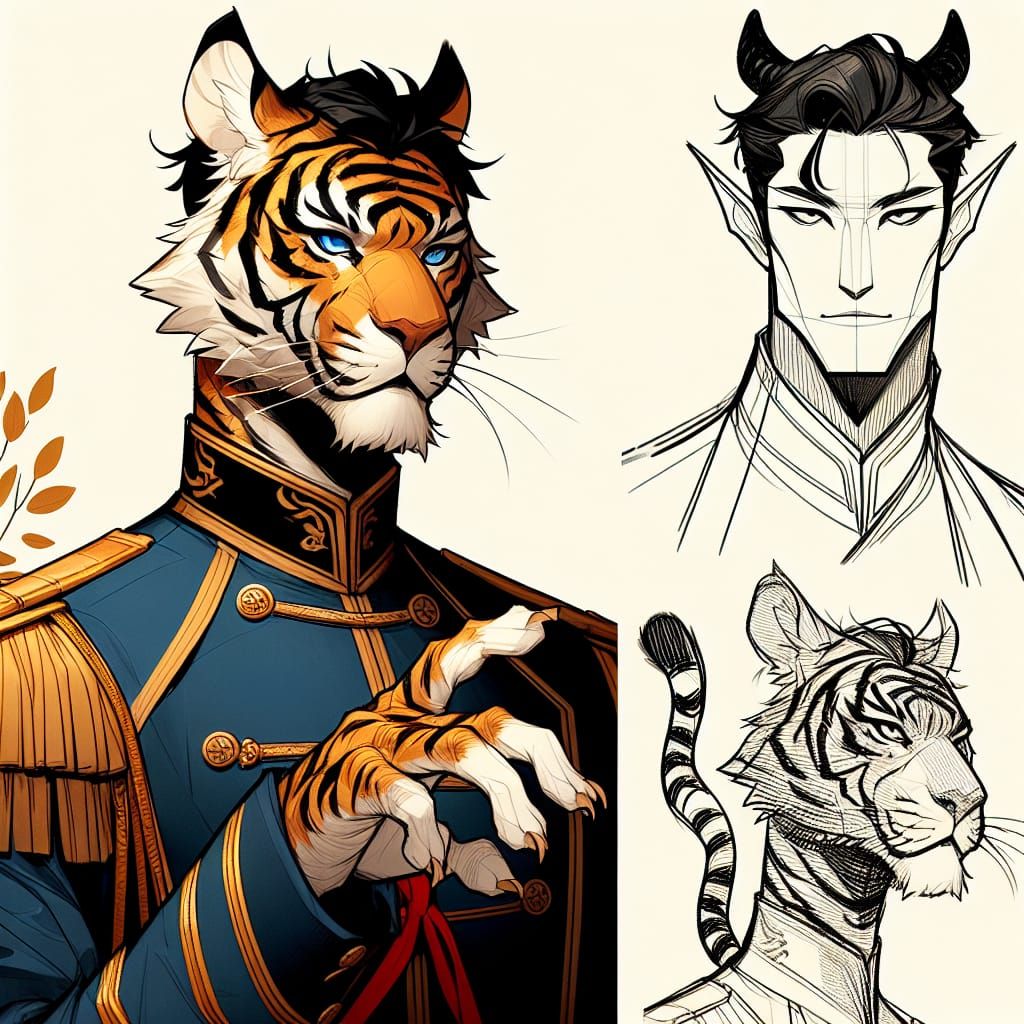 Tiger-Eared Royal Guard in Japanese Illustration Style