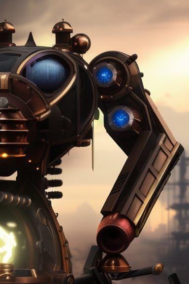 Steampunk Mecha with Visible Gears and Maroon Highlights