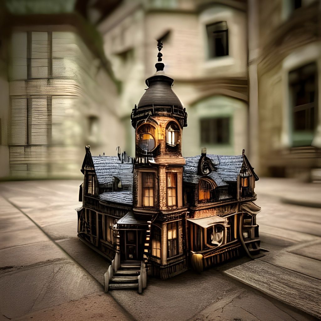 Steampunk Gothic House in Retrofuturistic City