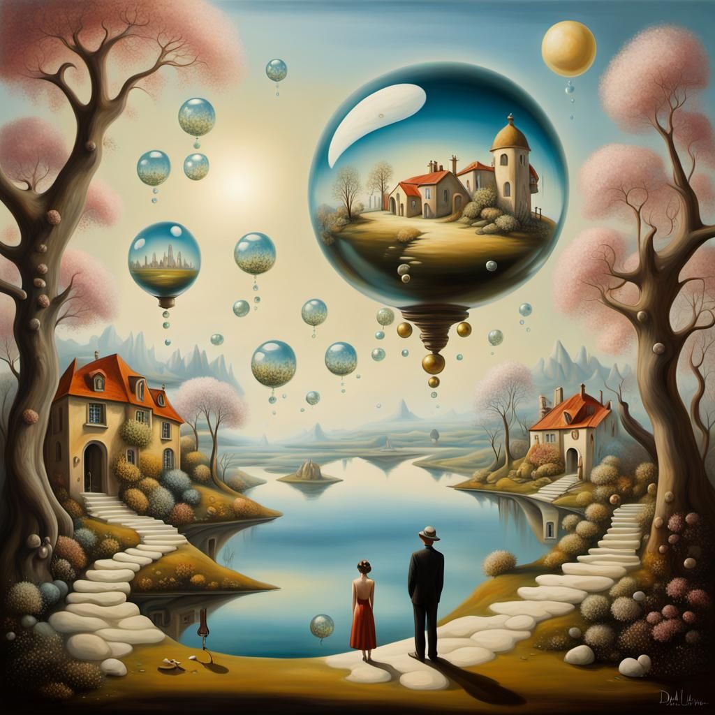 Surreal Dreamscape: Bubble Houses in a Utopian World