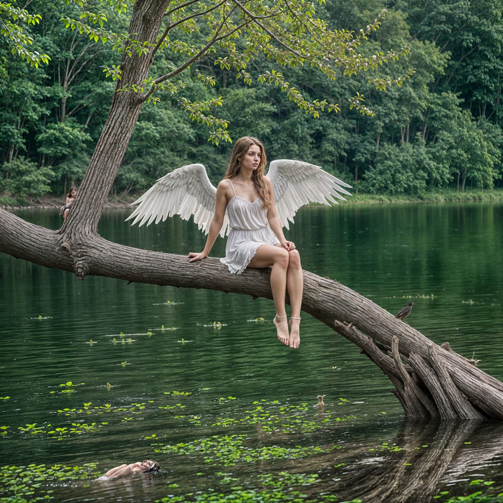 Woman with Wings on Lakeside Tree