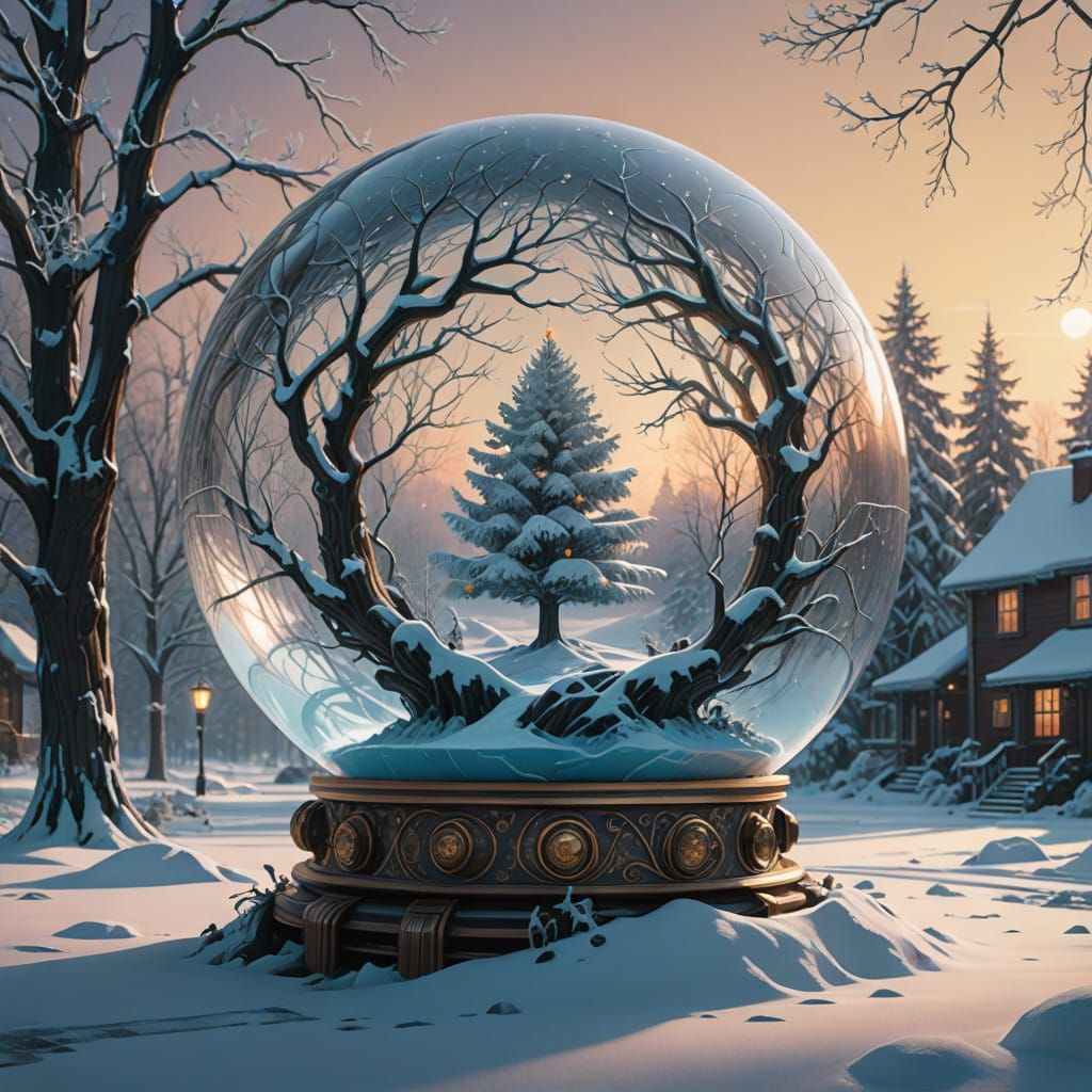 Frosted Branch with New Year Tree Orb