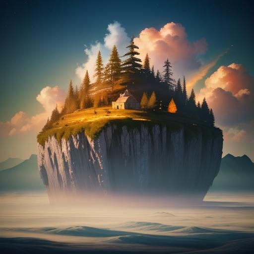 Golden Island in Ethereal Fog: A Fantasy Landscape