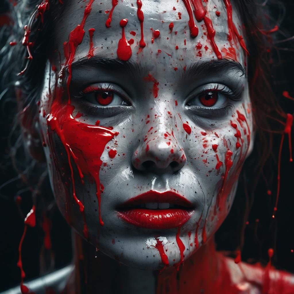 Abstract Portrait with Red Accents in Cinematic Style