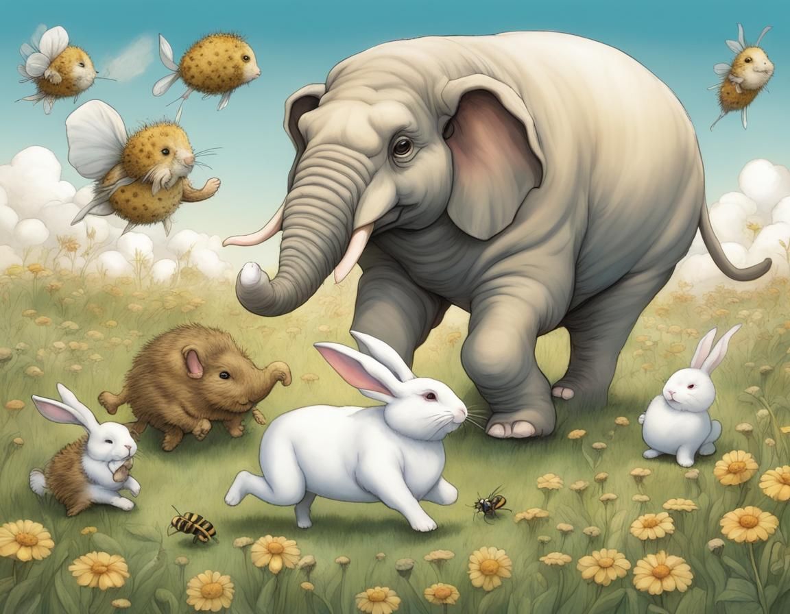 Frolicking Animals in a Fluffy Field