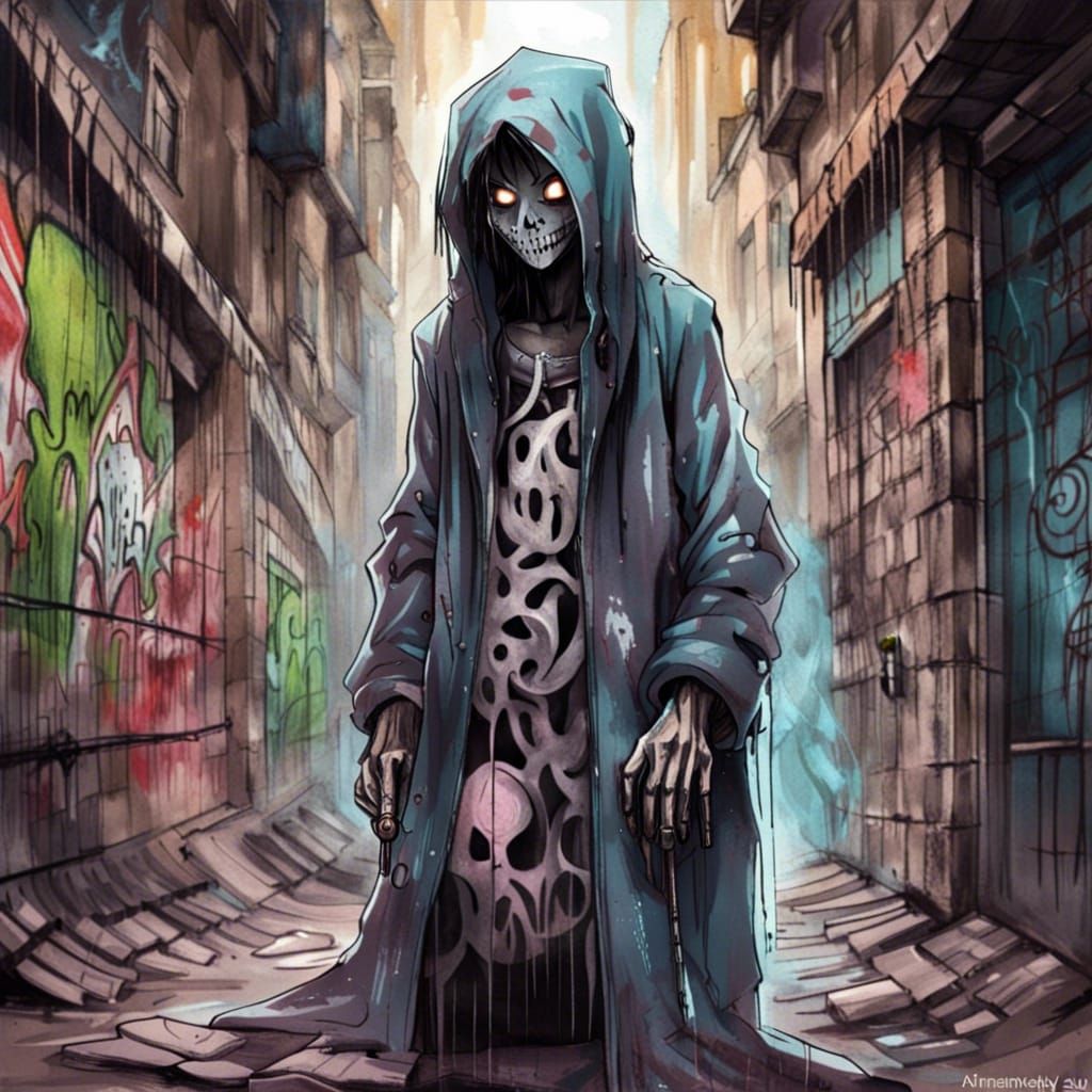 Grim Specter in Urban Decay: Anime-Inspired Art