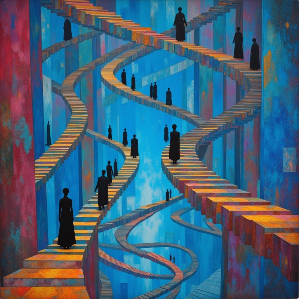 Surreal Stairway Maze with Figures