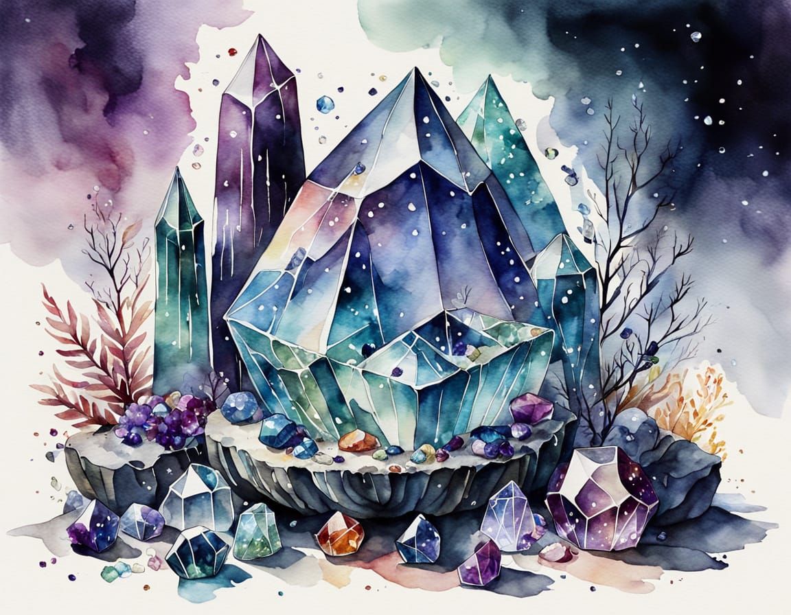 Whimsical Watercolor Crystals in a Bright and Airy Setting