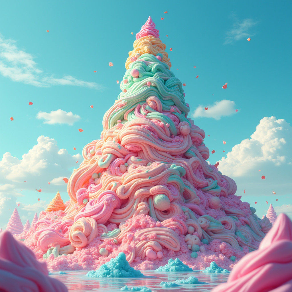 Colorful Ice Cream Mountain in a Dreamscape Illustration
