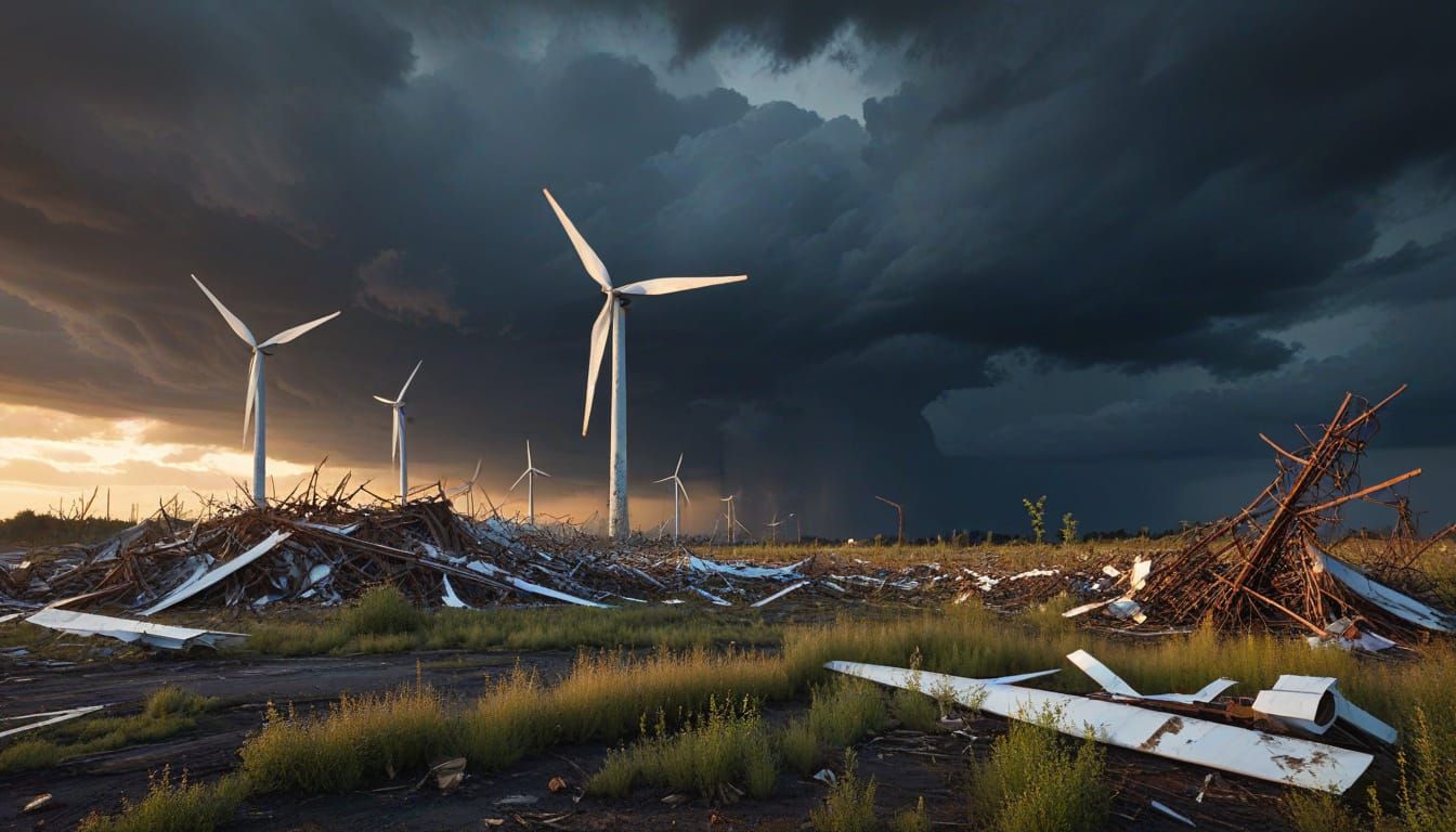 Desolate Wind Turbine Graveyard at Dusk