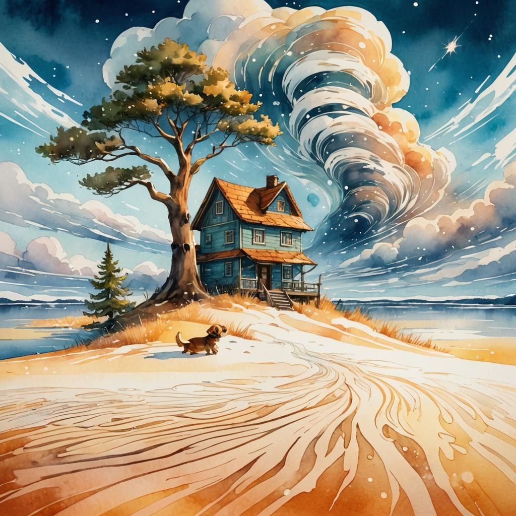 Ethereal Chibi Winter Wonderland with Girl and Puppy